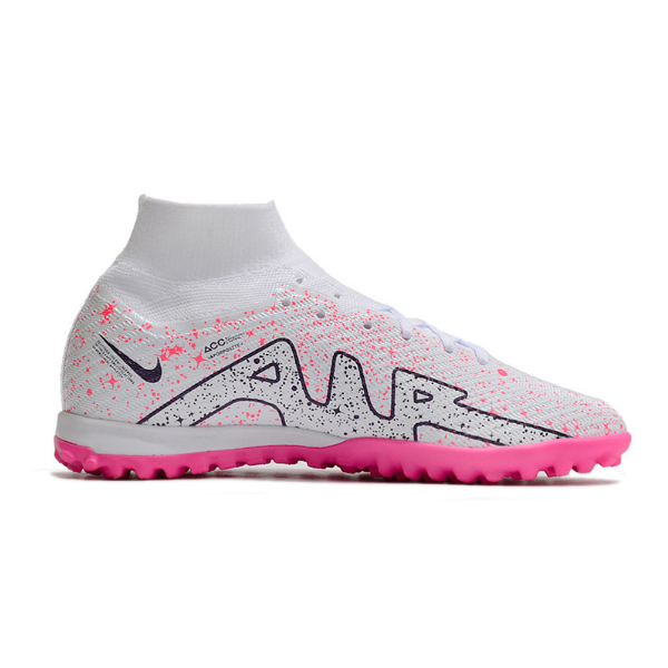 Nike Zoom Mercurial Superfly 9 Elite White and Pink Turf TF Kids Football Boot