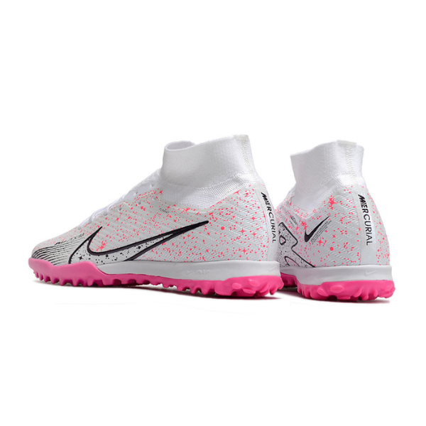 Nike Zoom Mercurial Superfly 9 Elite White and Pink Turf TF Kids Football Boot