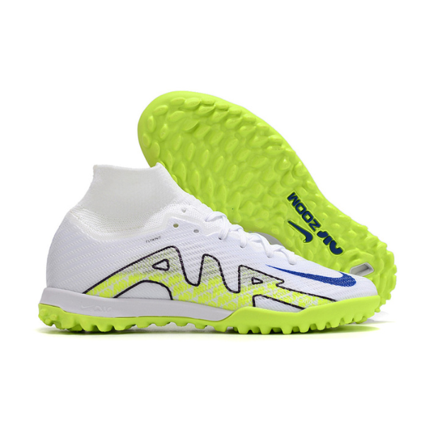 Nike Zoom Mercurial Superfly 9 Elite White and Green Turf TF Kids Football Boot