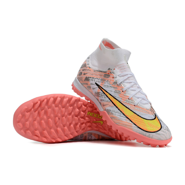 Nike Zoom Mercurial Superfly 9 Elite Silver and Orange Turf TF Kids Football Boot