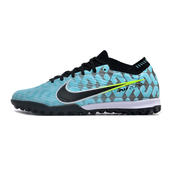 Botas de fútbol Nike Zoom Mercurial Vapor 15 Elite Turf TF para niños, color azul claro y negro