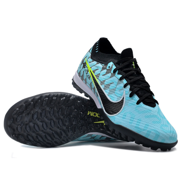 Botas de fútbol Nike Zoom Mercurial Vapor 15 Elite Turf TF para niños, color azul claro y negro