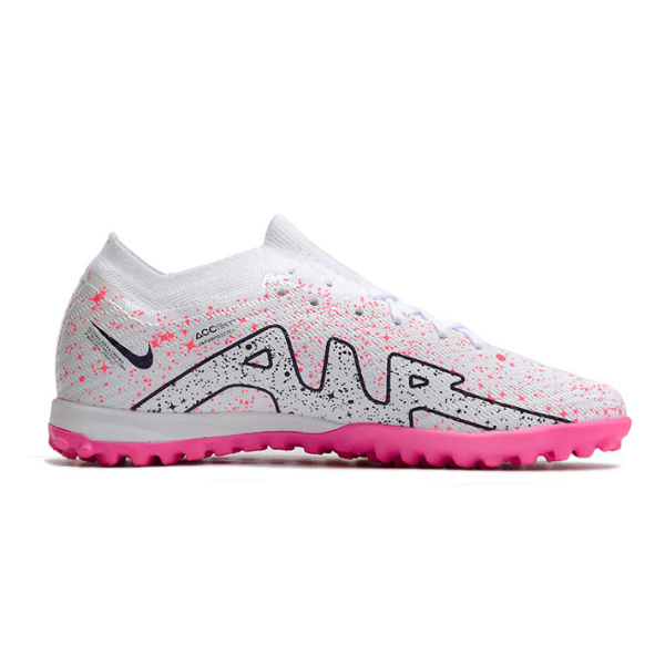 Nike Zoom Mercurial Vapor 15 Elite White and Pink Turf TF Kids Football Boot