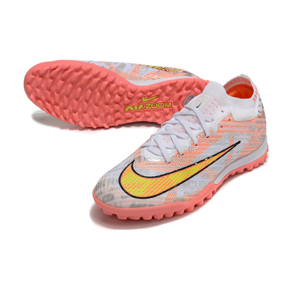 Nike Zoom Mercurial Vapor 15 Elite Silver and Orange Turf TF Kids Football Boot