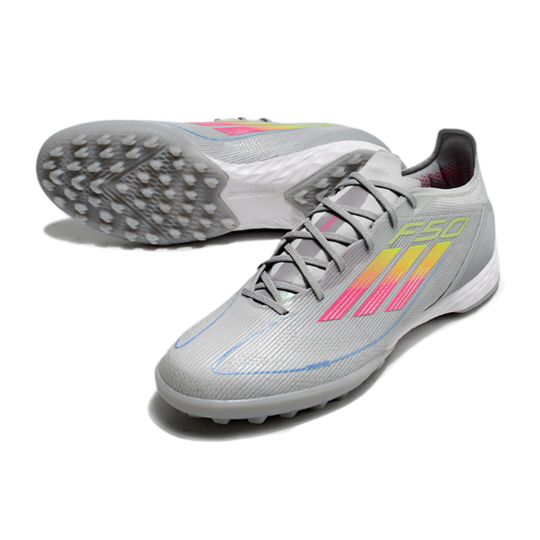 Botas de fútbol Adidas F50 Elite Turf TF gris, rosa y amarillo