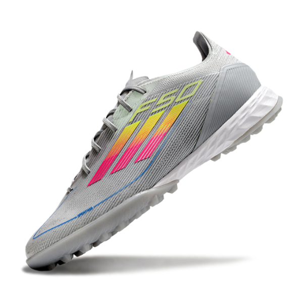 Botas de fútbol Adidas F50 Elite Turf TF gris, rosa y amarillo