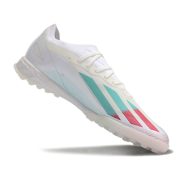 Botas de fútbol Adidas X Crazyfast.1 Turf TF en blanco, rosa y azul