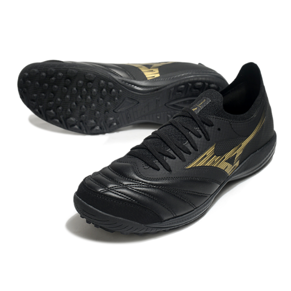 Bota de fútbol Mizuno Neo Sala Turf TF negra y dorada