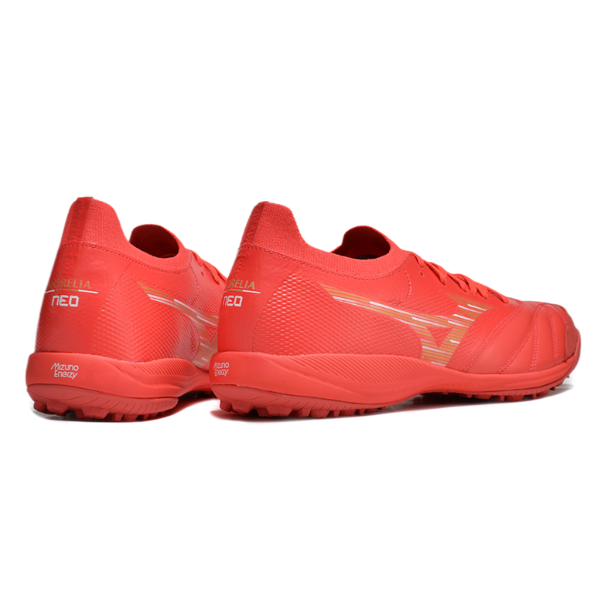 Bota de fútbol Mizuno Neo Sala Turf TF roja y amarilla