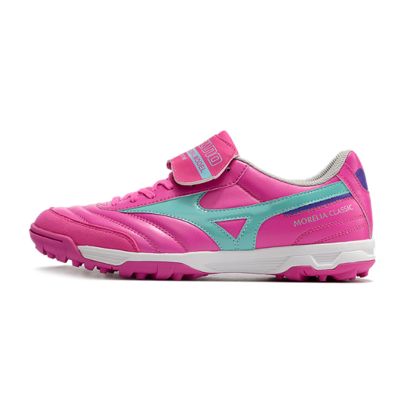 Bota de fútbol Mizuno Morelia Turf TF rosa y azul claro