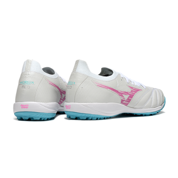 Botas de fútbol Mizuno Neo Sala Turf TF en blanco, rosa y azul