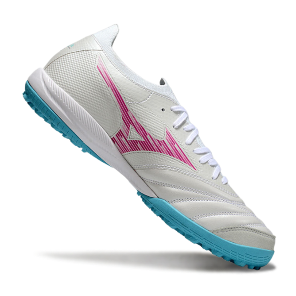 Botas de fútbol Mizuno Neo Sala Turf TF en blanco, rosa y azul