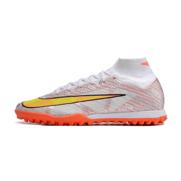 Nike Zoom Mercurial Superfly 9 Elite Silver and Orange Turf TF Football Boot