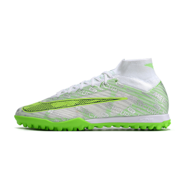 Nike Zoom Mercurial Superfly 9 Elite Silver and Green Turf TF Football Boot