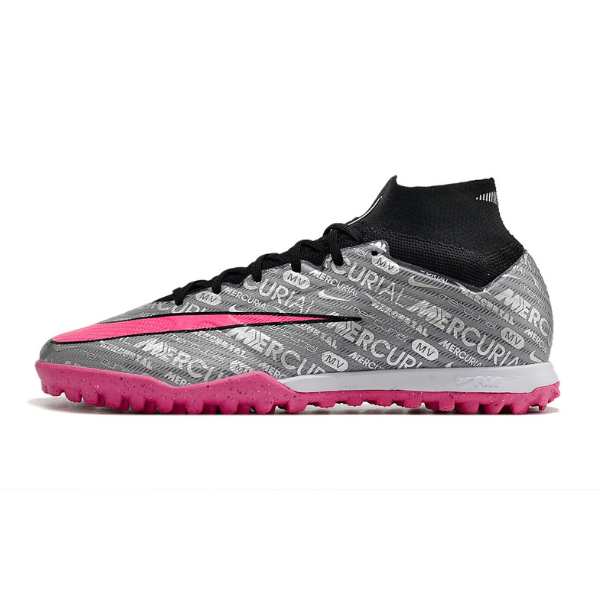 Nike Zoom Mercurial Superfly 9 Elite Gray and Pink Turf TF Football Boot