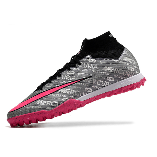 Nike Zoom Mercurial Superfly 9 Elite Gray and Pink Turf TF Football Boot