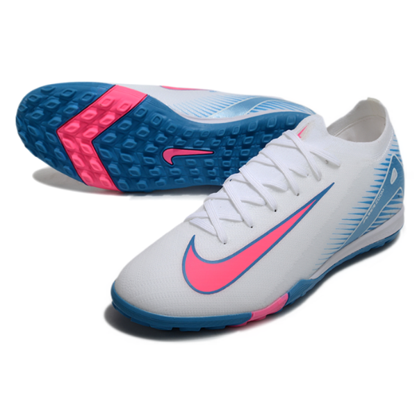 Botas de fútbol Nike Zoom Mercurial Vapor 16 Elite Turf TF en blanco, azul claro y rosa