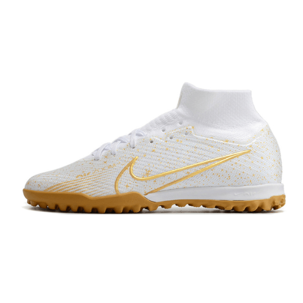 Nike Zoom Mercurial Superfly 9 Elite White and Gold Turf TF Football Boot