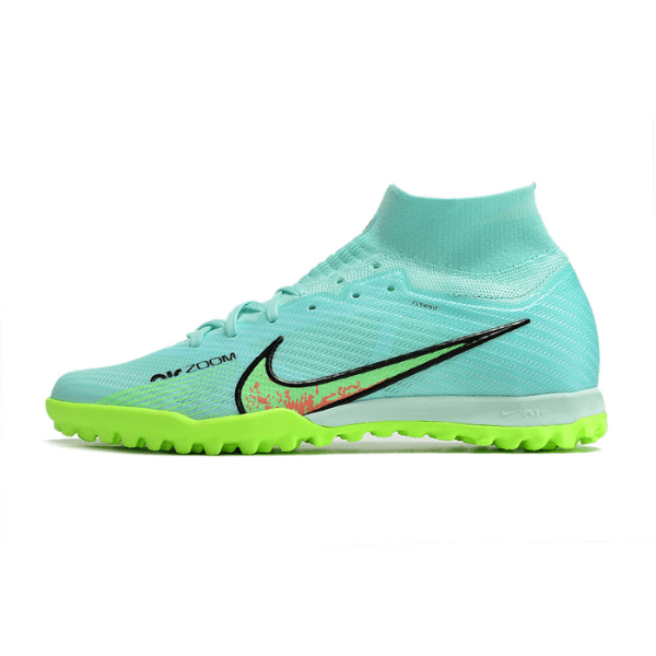 Nike Zoom Mercurial Superfly 9 Elite Green and Light Blue Turf TF Football Boot