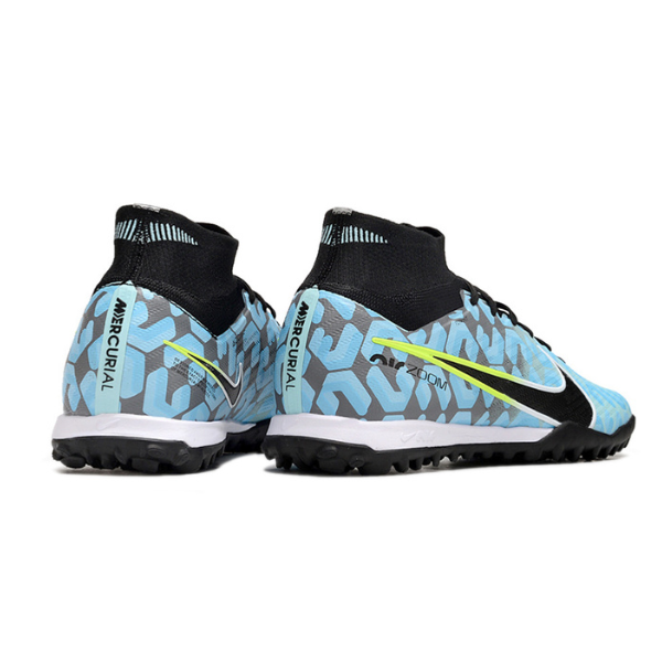 Nike Zoom Mercurial Superfly 9 Elite Light Blue and Black Turf TF Football Boot