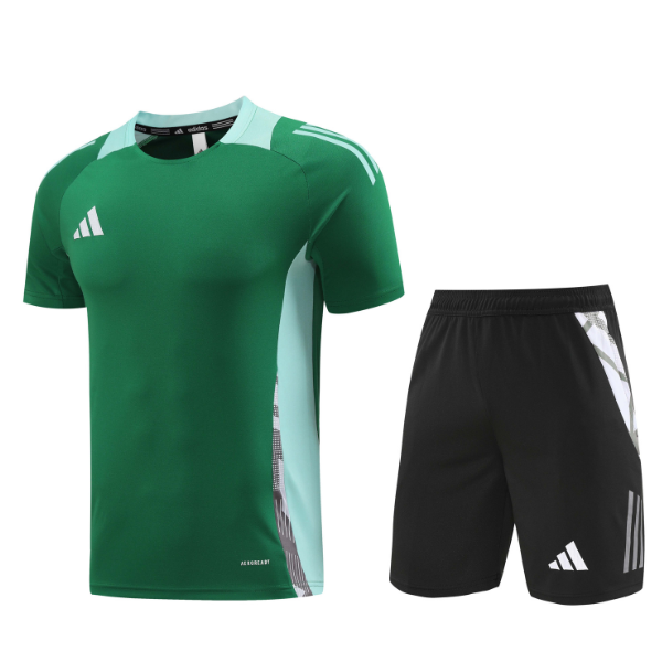 Conjunto de entrenamiento Adidas Green de camiseta y pantalones cortos 