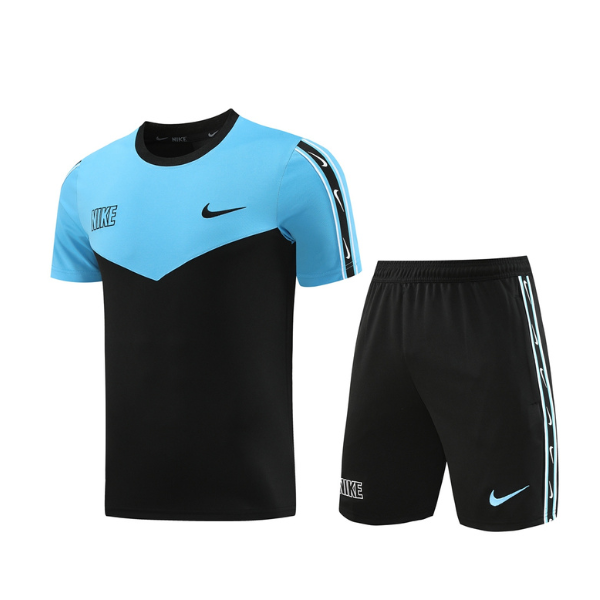 Conjunto de entrenamiento Nike azul y negro: camiseta y pantalones cortos