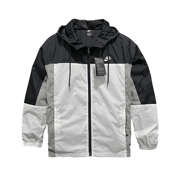 Chaqueta cortavientos Nike blanca, gris y negra 