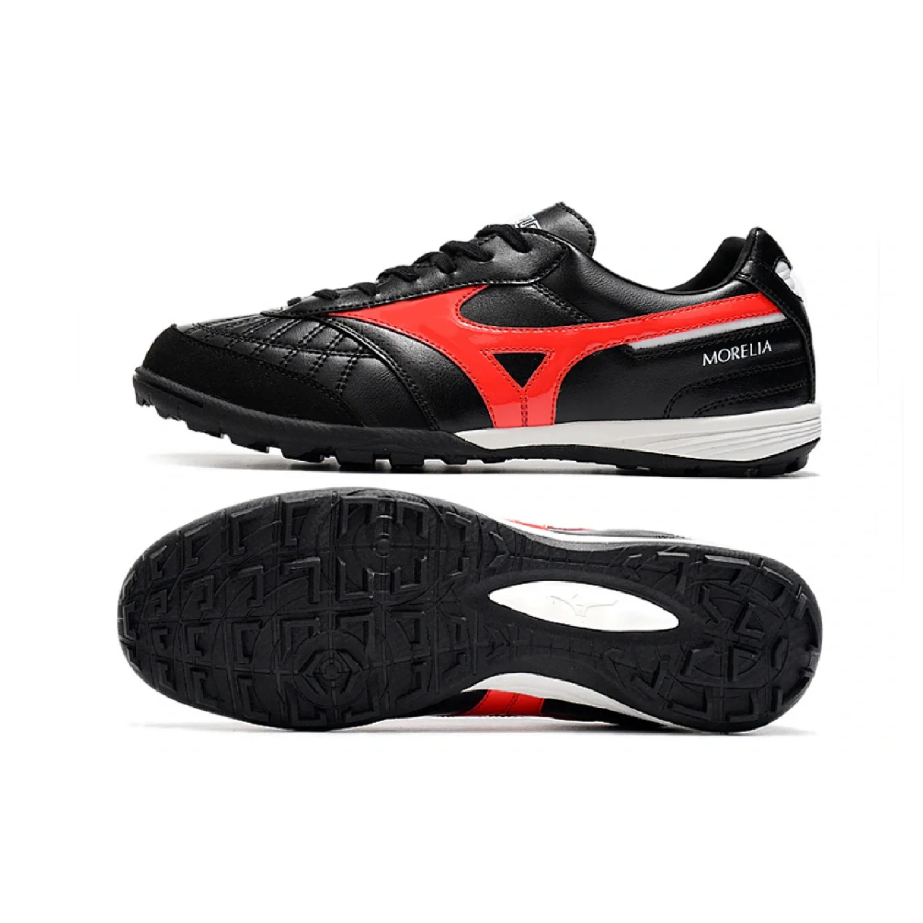 Botas de fútbol Mizuno Morelia Sala Turf TF, color negro, rojo y blanco