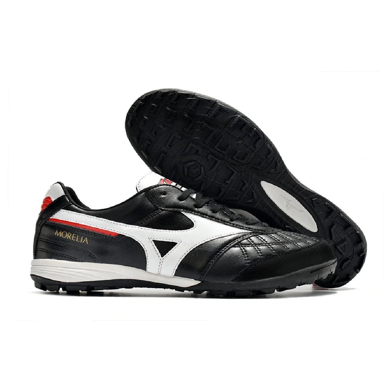 Botas de fútbol Mizuno Morelia Sala Turf TF en negro, blanco y rojo