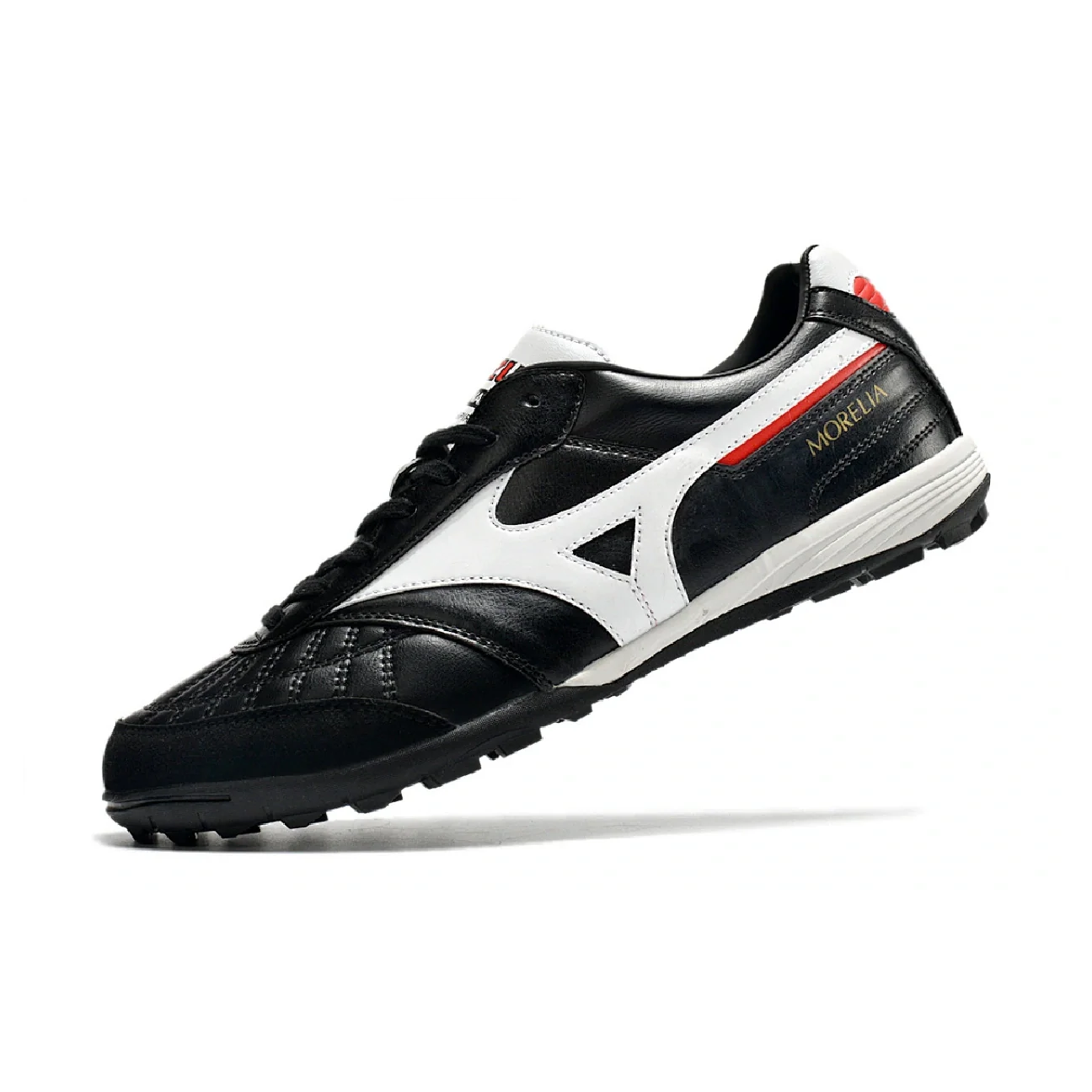 Botas de fútbol Mizuno Morelia Sala Turf TF en negro, blanco y rojo