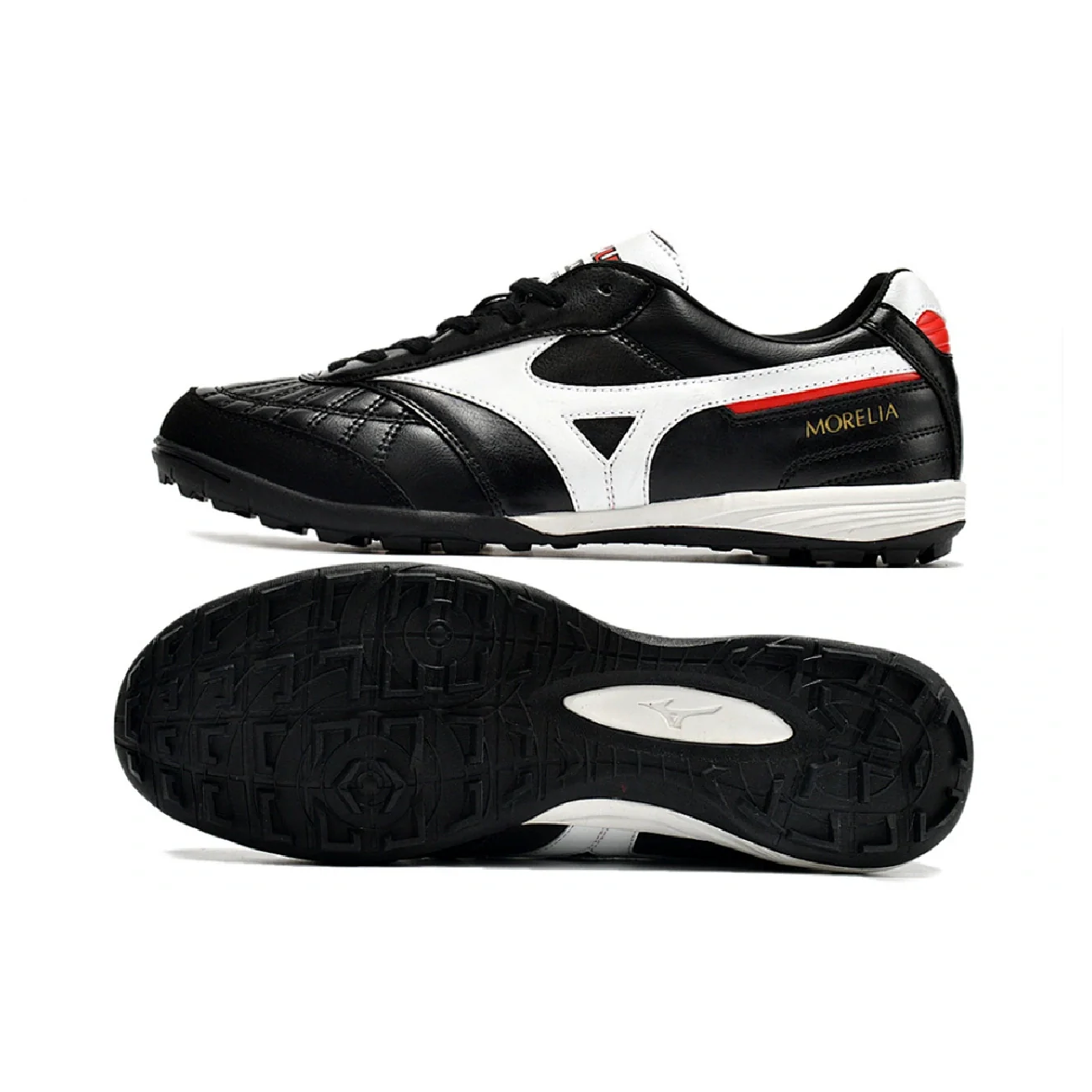 Botas de fútbol Mizuno Morelia Sala Turf TF en negro, blanco y rojo