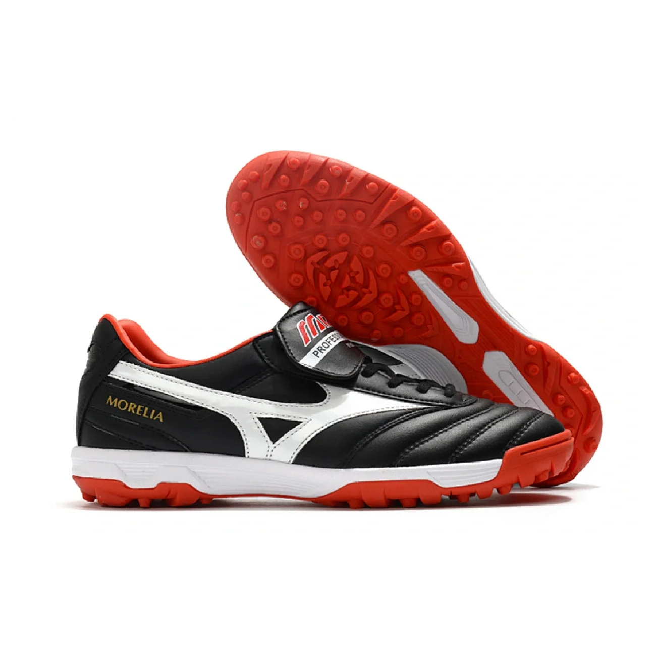 Botas de fútbol Mizuno Morelia Sala Classic Turf TF, color negro, rojo y blanco