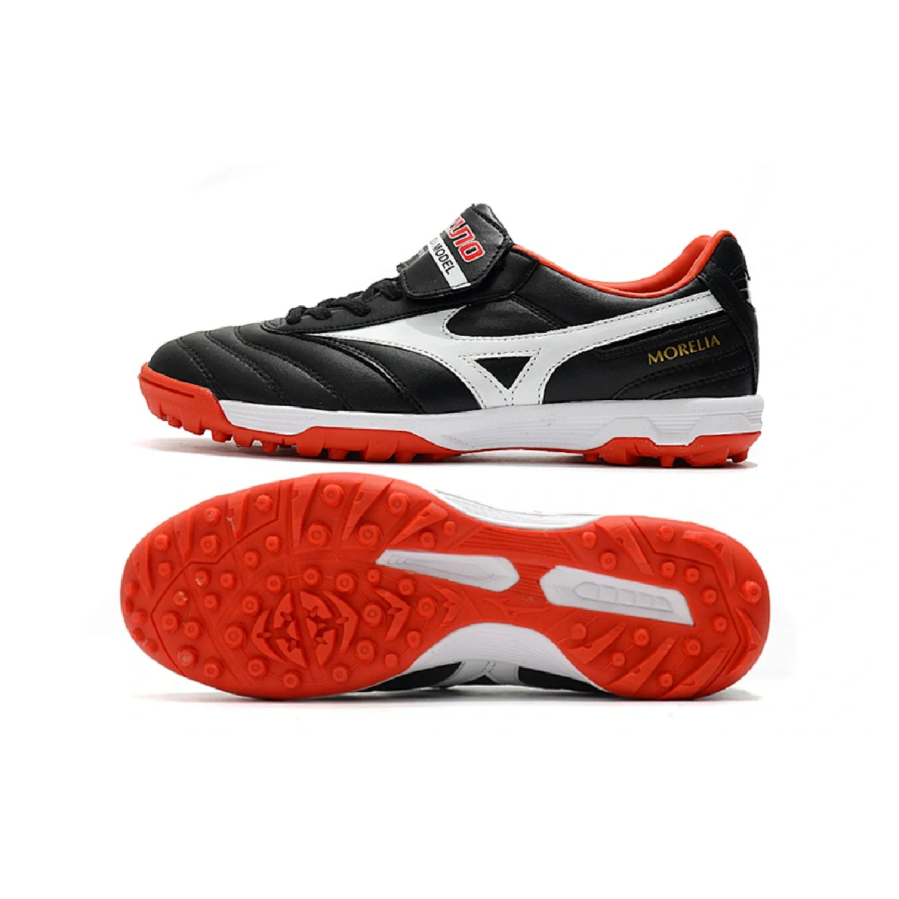 Botas de fútbol Mizuno Morelia Sala Classic Turf TF, color negro, rojo y blanco
