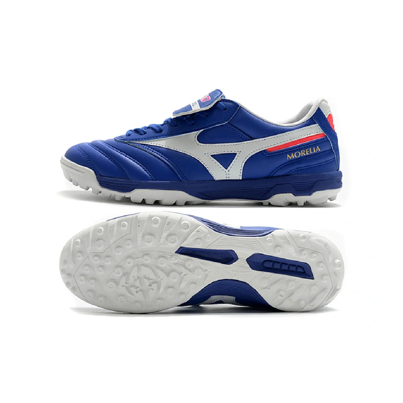 Botas de fútbol Mizuno Morelia Sala Classic Turf TF azul, blanco y rojo