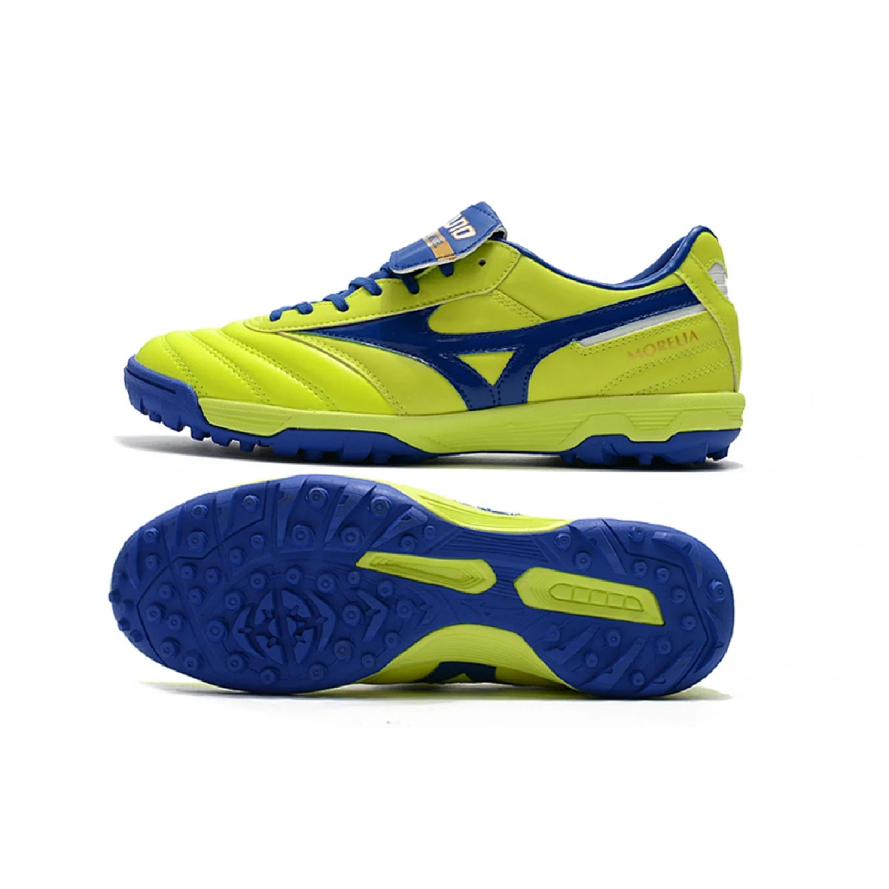 Botas de fútbol Mizuno Morelia Sala Classic Turf TF verde neón y azul