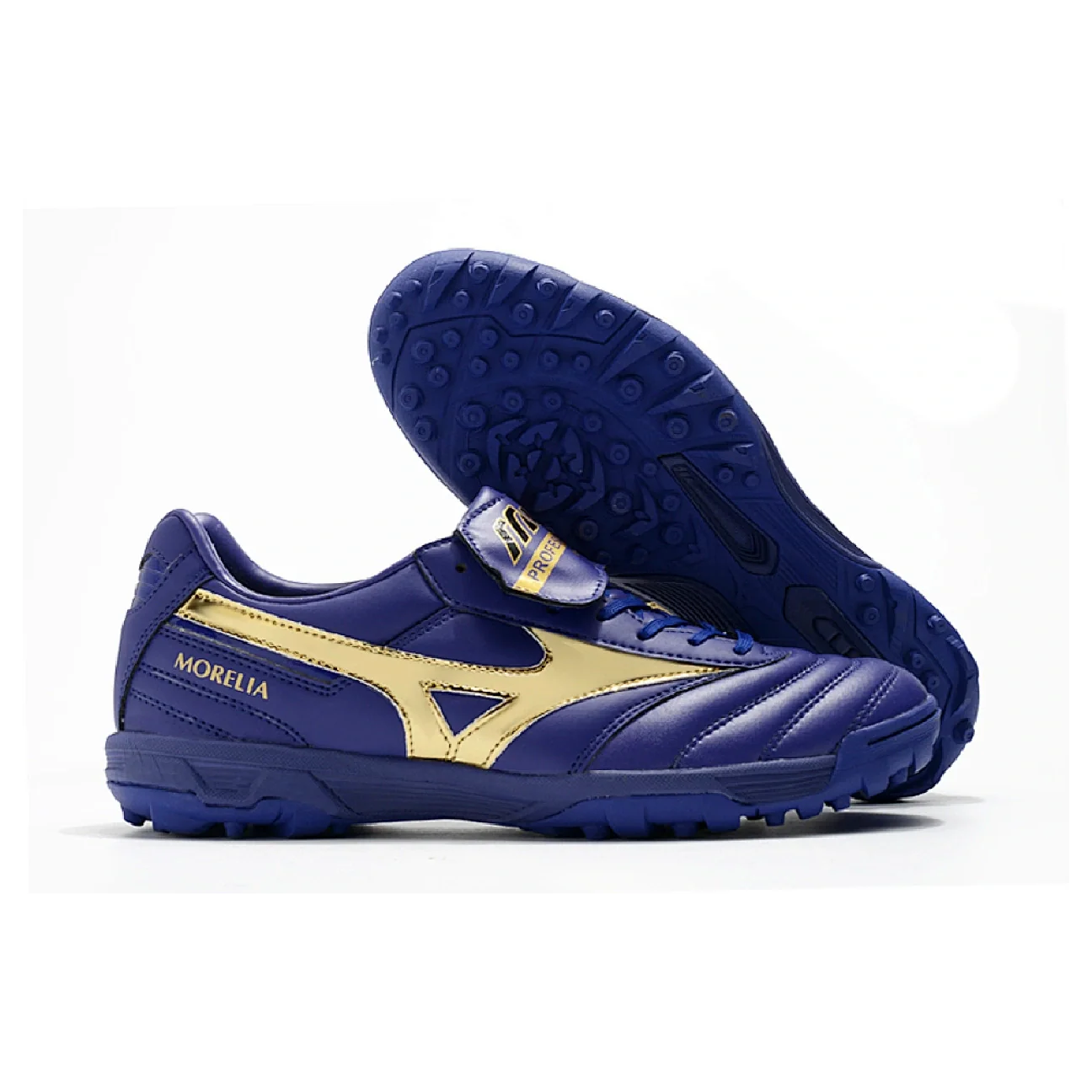 Botas de fútbol Mizuno Morelia Sala Classic Turf TF moradas y doradas