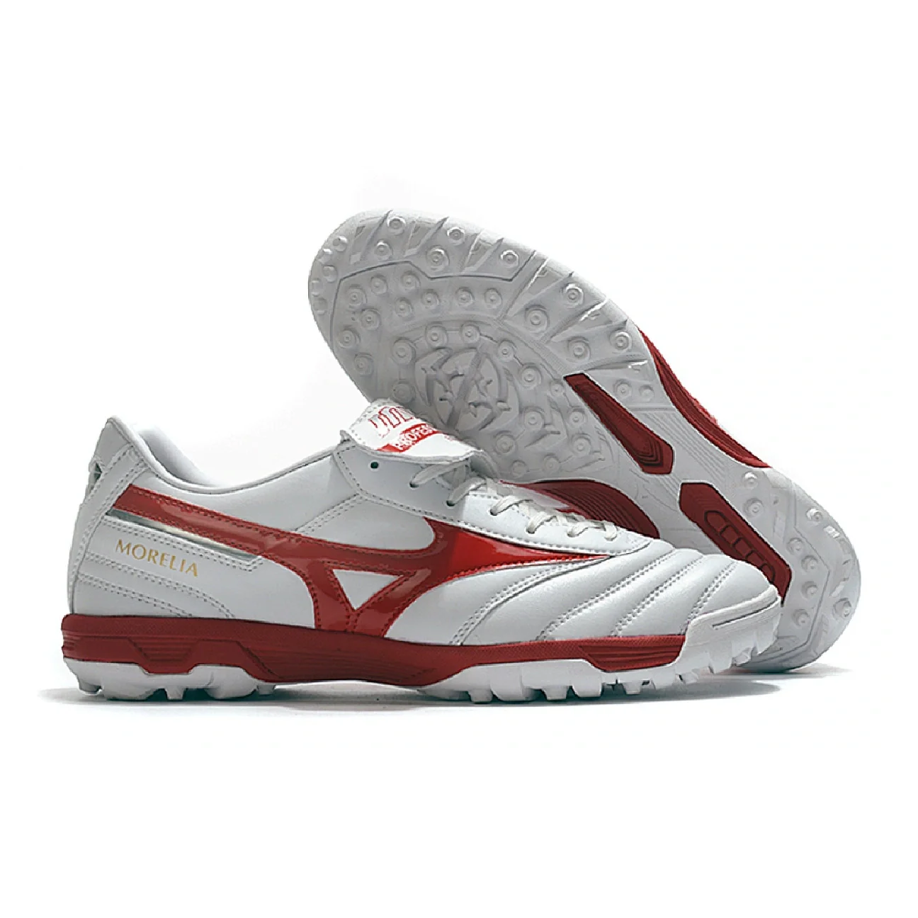 Botas de fútbol Mizuno Morelia Sala Classic Turf TF blancas y rojas