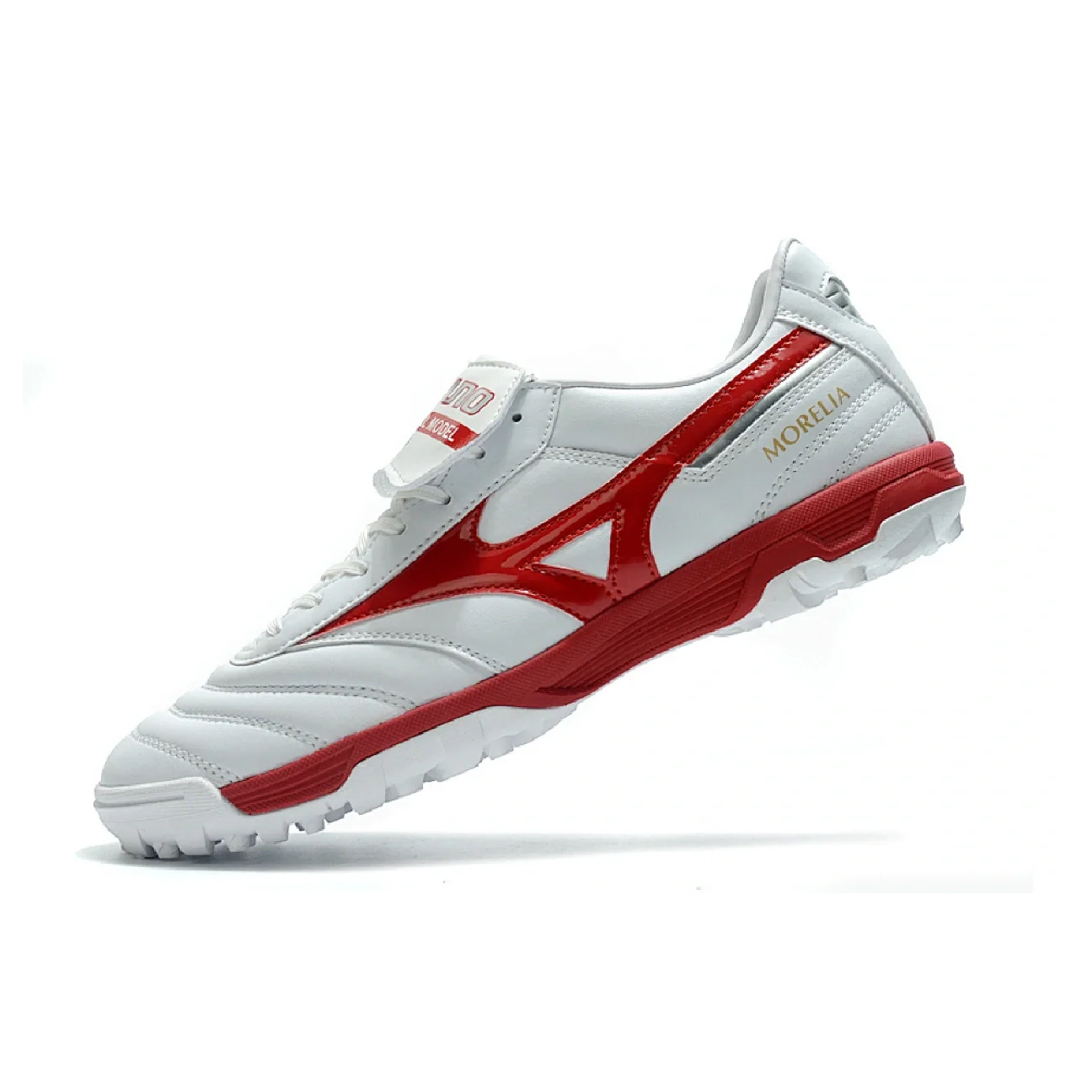 Botas de fútbol Mizuno Morelia Sala Classic Turf TF blancas y rojas