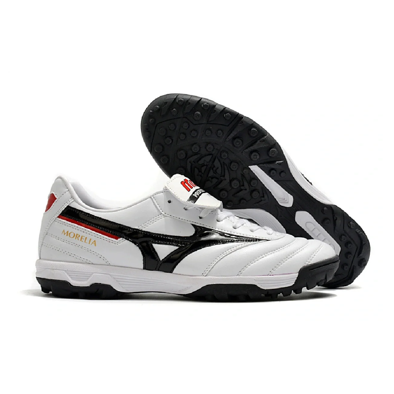 Botas de fútbol Mizuno Morelia Sala Classic Turf TF en blanco, negro y rojo