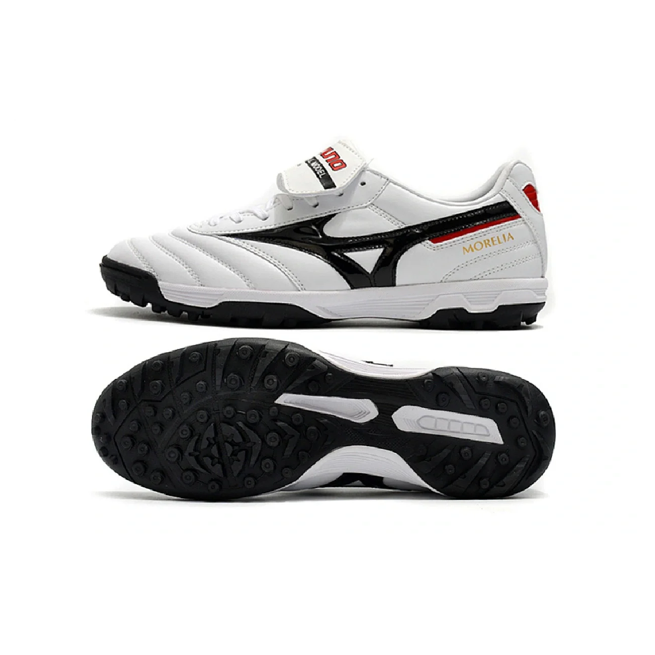 Botas de fútbol Mizuno Morelia Sala Classic Turf TF en blanco, negro y rojo