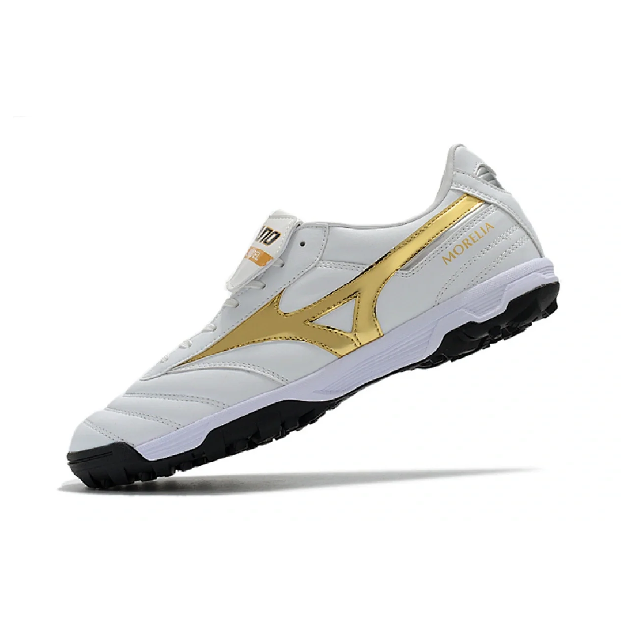 Botas de fútbol Mizuno Morelia Sala Classic Turf TF en blanco, dorado y negro