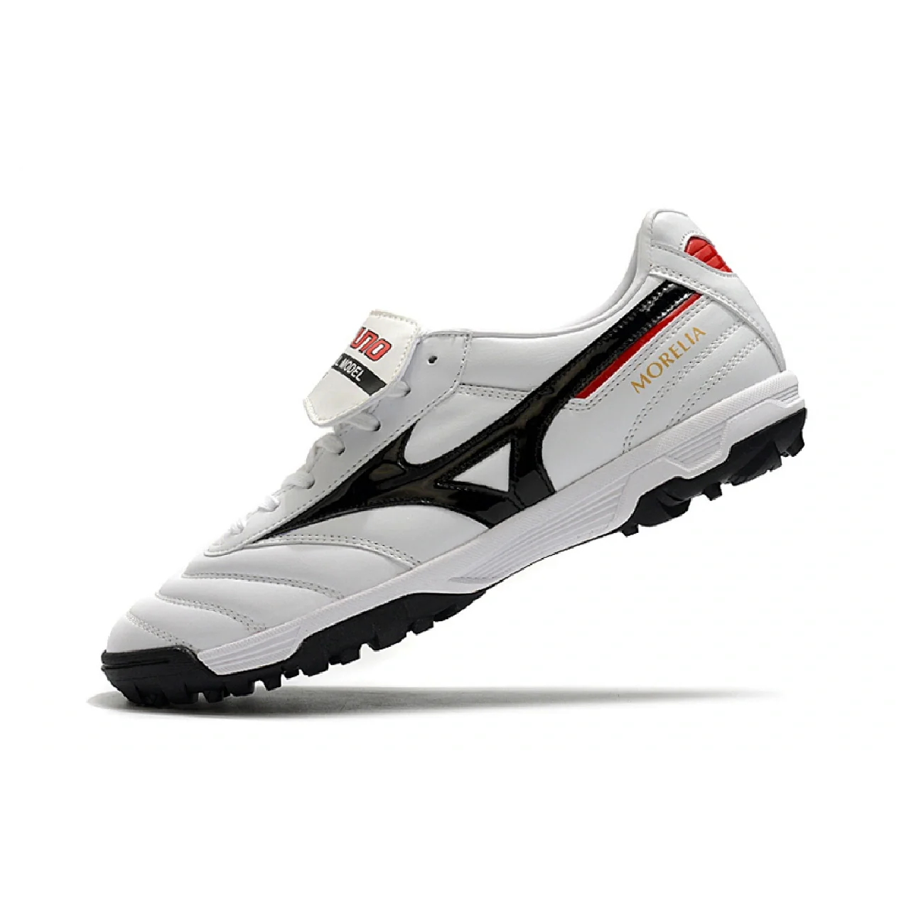 Botas de fútbol Mizuno Morelia Sala Classic Turf TF en blanco, negro y rojo