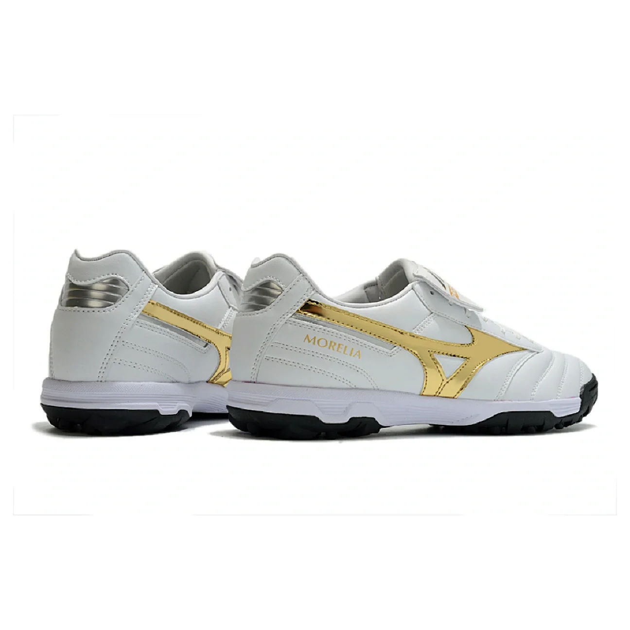 Botas de fútbol Mizuno Morelia Sala Classic Turf TF en blanco, dorado y negro