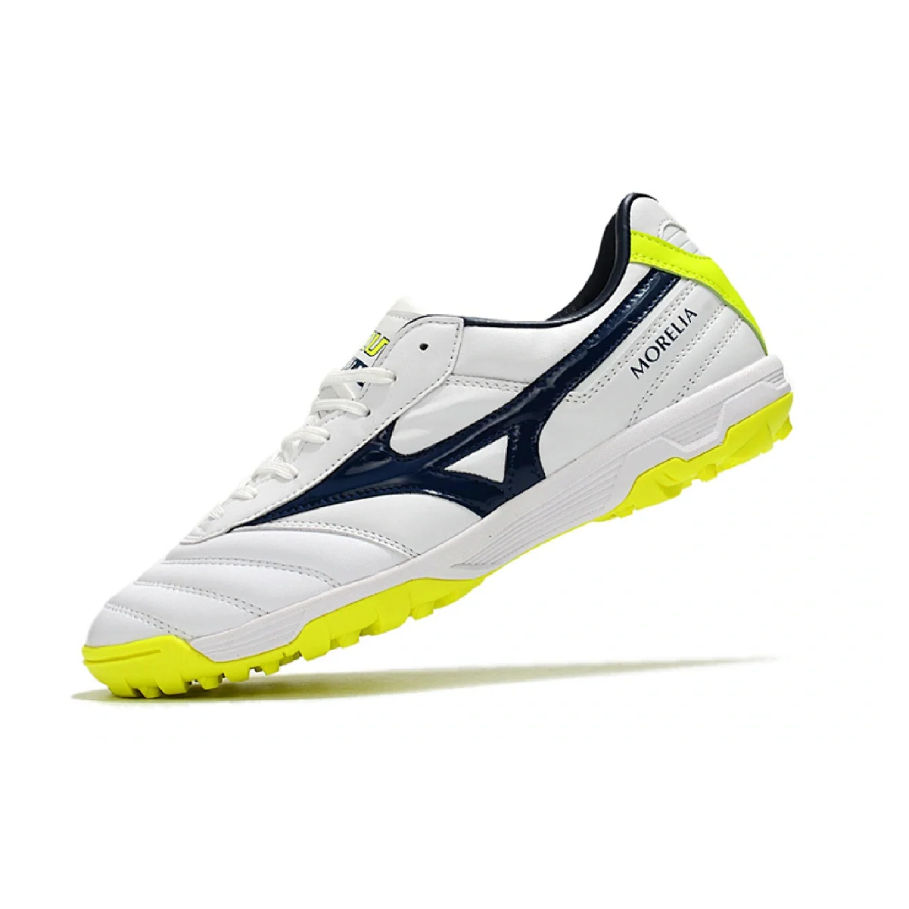Botas de fútbol Mizuno Morelia Sala Classic Turf TF, color blanco, verde y azul