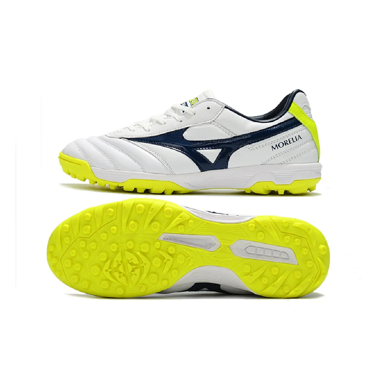 Botas de fútbol Mizuno Morelia Sala Classic Turf TF, color blanco, verde y azul