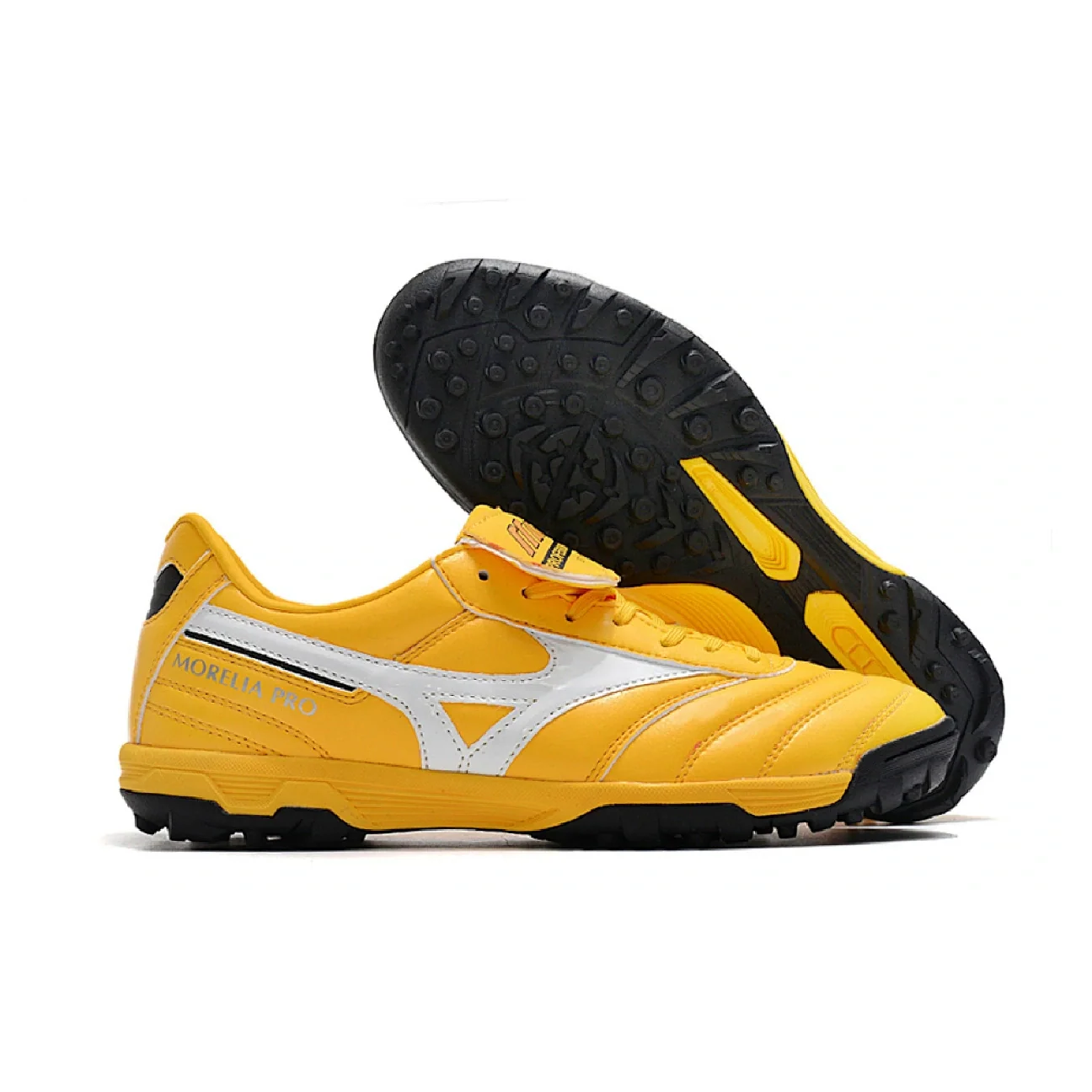 Botas de fútbol Mizuno Morelia Sala Classic Turf TF, color amarillo, blanco y negro