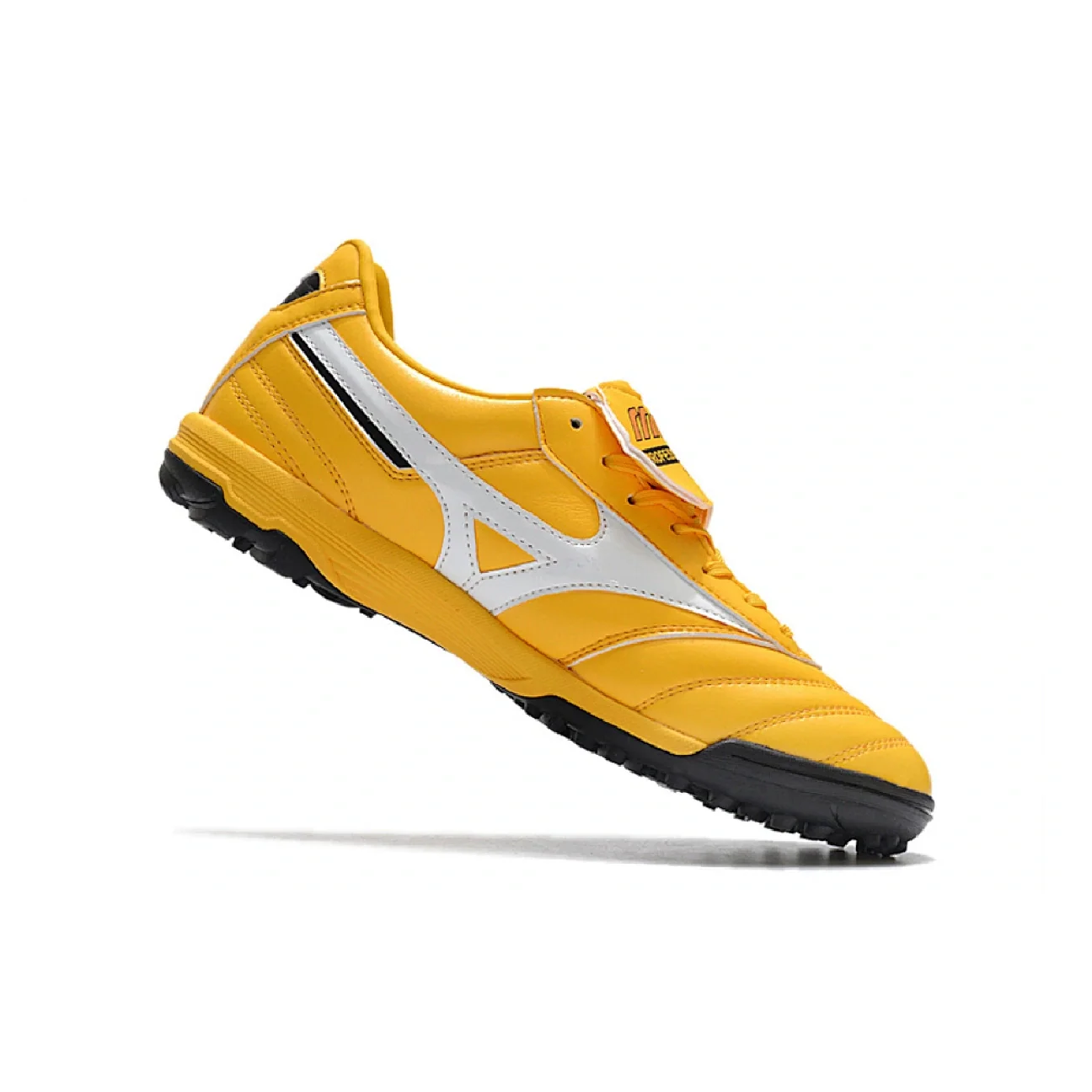 Botas de fútbol Mizuno Morelia Sala Classic Turf TF, color amarillo, blanco y negro