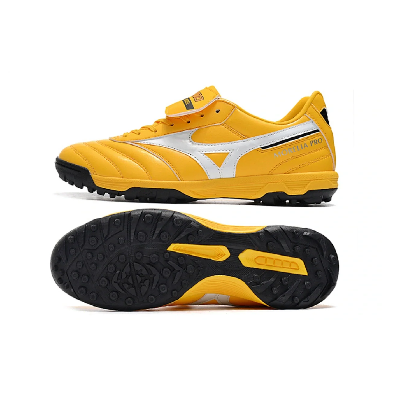 Botas de fútbol Mizuno Morelia Sala Classic Turf TF, color amarillo, blanco y negro