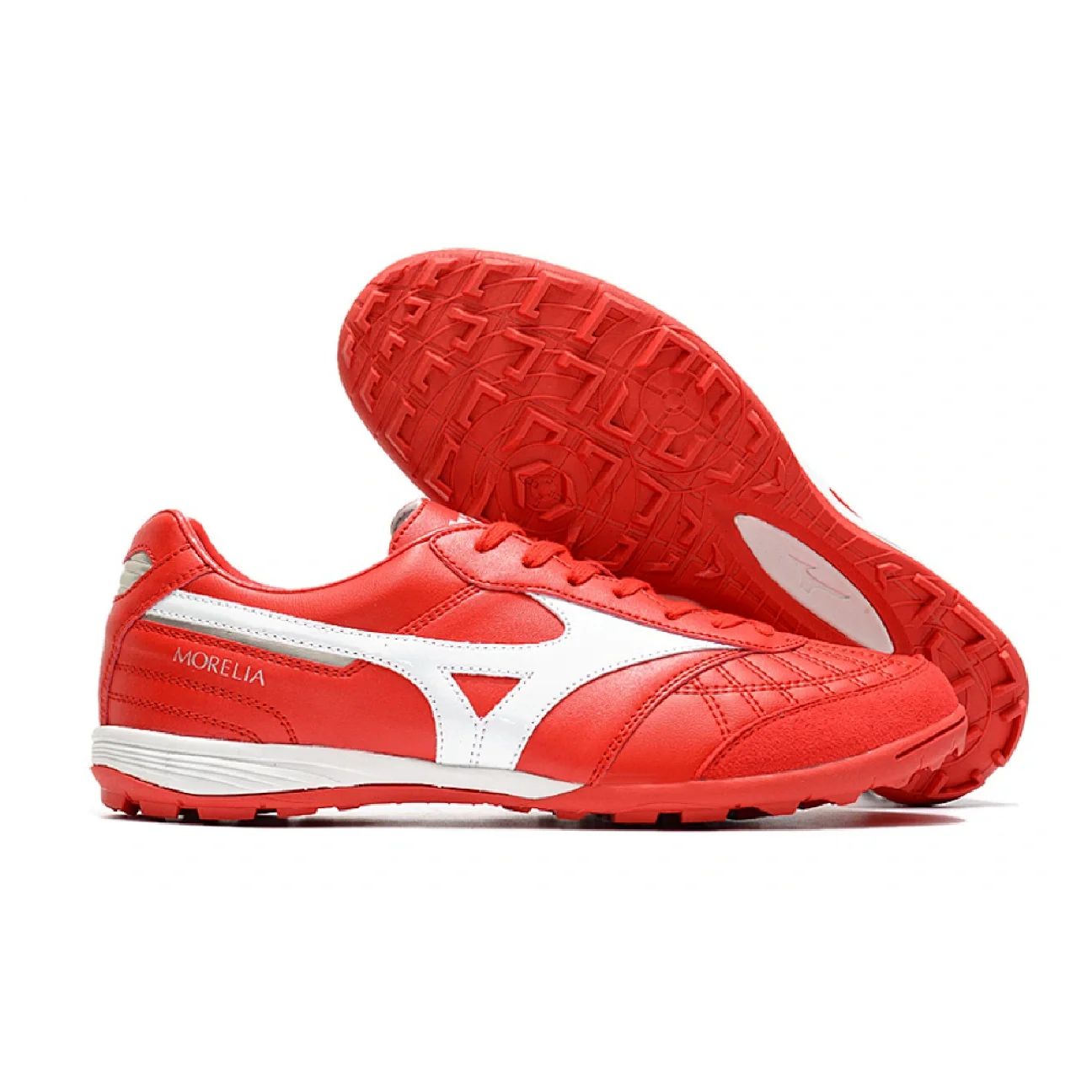 Botas de fútbol Mizuno Morelia Sala Turf TF rojas y blancas