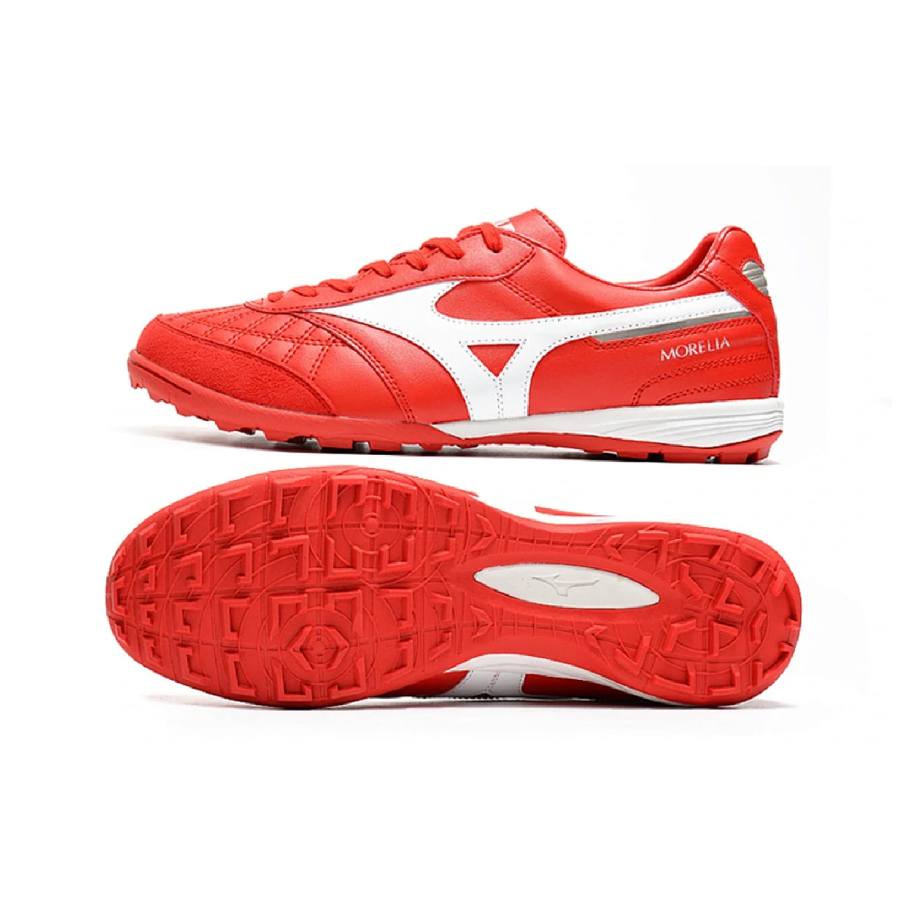 Botas de fútbol Mizuno Morelia Sala Turf TF rojas y blancas